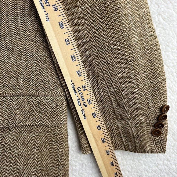 Brooks Brothers Herringbone Silk Linen Wool Sport Coat Men 44 Brown Blazer Italy - Picture 6 of 10